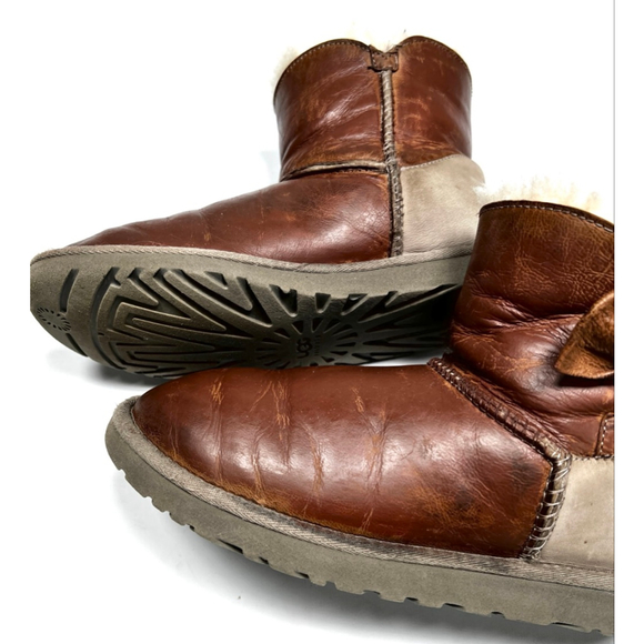 UGG Womans Brown Beige Leather Ankle Boots & Booties Size 6 Shearling - Picture 3 of 7